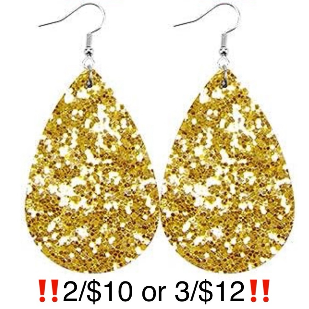 Gold Glitter Faux Leather Teardrop Earrings